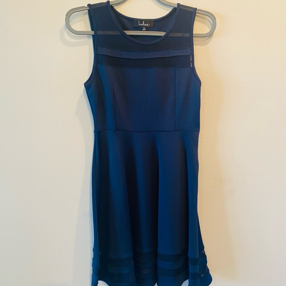 Lulu's Blue Sleeveless Pleated Mini Dress